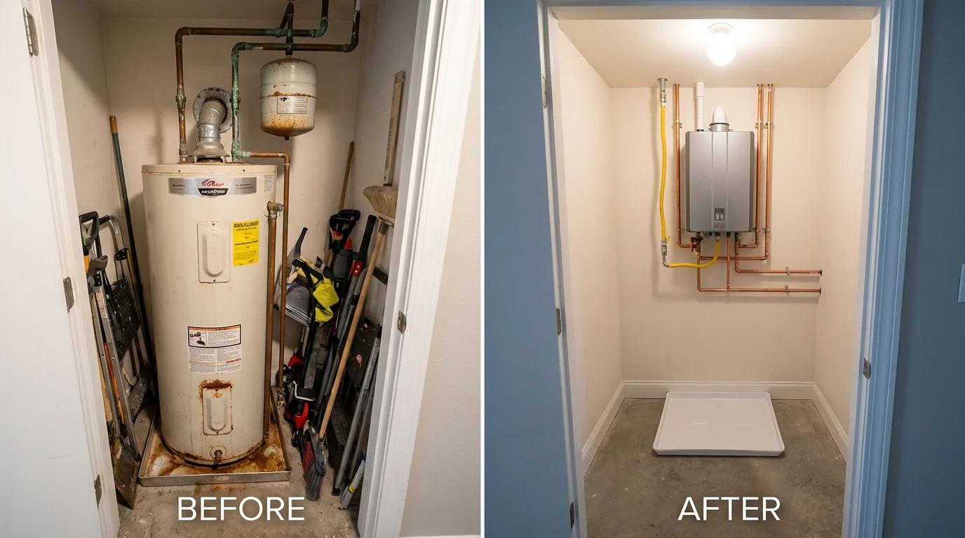 Tank water heater versus wall-mounted tankless unit comparison for Milwaukee, WI homeowners