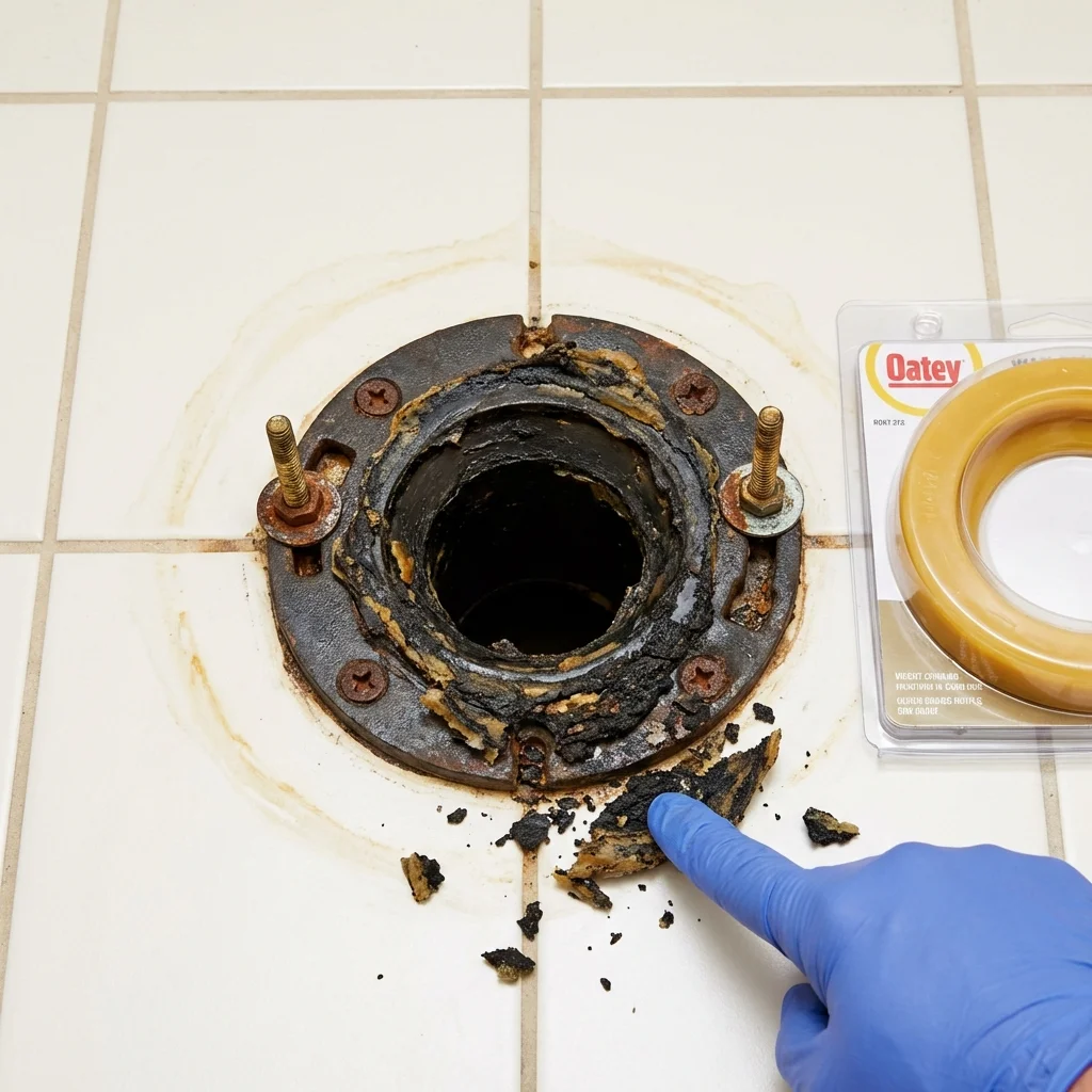 Failed wax ring showing water seepage at the base of a toilet in a Milwaukee, WI home