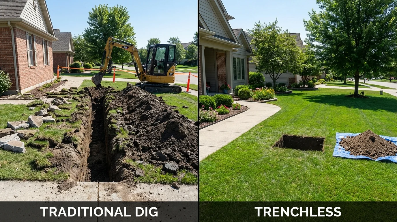 Trenchless sewer repair with minimal yard damage versus traditional excavation in Milwaukee, WI